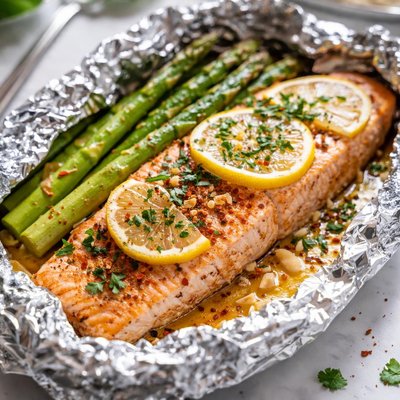 Image of Salmon and Asparagus in Foil