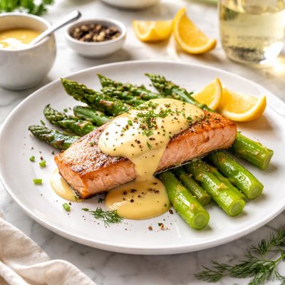 Image of Salmon and Asparagus with Hollandaise Sauce