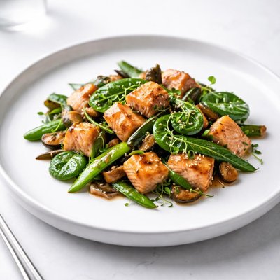 Image of Salmon and Fiddlehead Stir Fry
