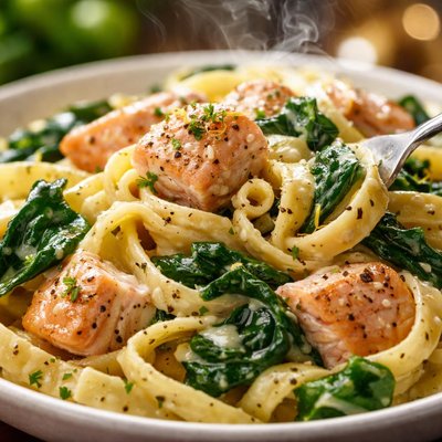 Image of Salmon and Spinach Pasta