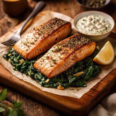 Image of Salmon and Spinach with Tartare Cream