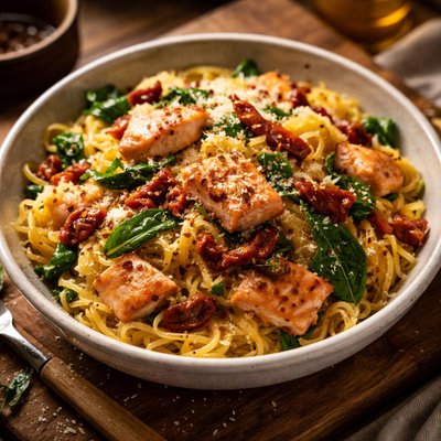 Image of Salmon and Sun Dried Tomato Tossed with Spaghetti Squash