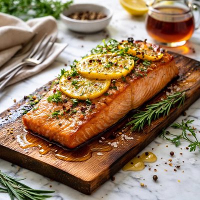 Image of Salmon Bbq D on a Cedar Plank with Maple Syrup