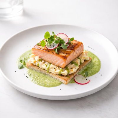 Image of Salmon Brunch Squares with Zucchini Sauce