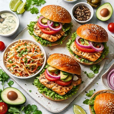 Image of Salmon Burgers and Vegetable Slaw