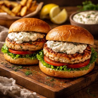 Image of Salmon Burgers with Dill Tartar Sauce