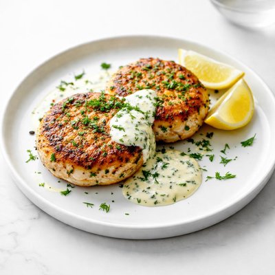 Image of Salmon Cakes with Lemon Herb Sauce