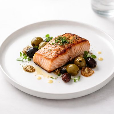 Image of Salmon Cutlet with Olive and Mustard