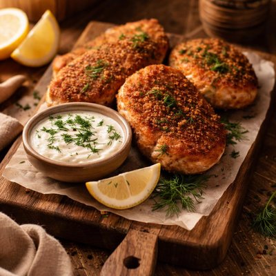 Image of Salmon Cutlets with Yoghurt Sauce