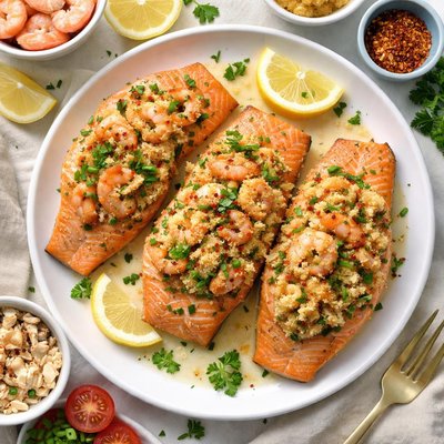 Image of Salmon Fillet with Shrimp and Crab Stuffing