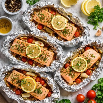 Image of Salmon Fillets Baked in Foil