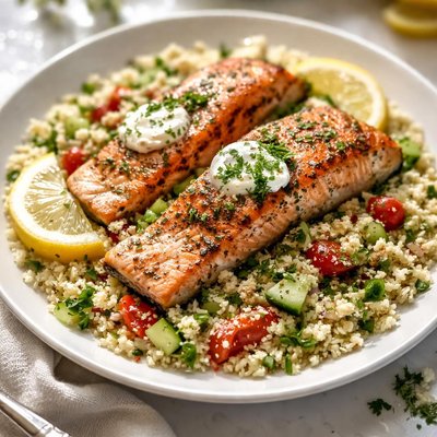 Image of Salmon Fillets Over Couscous