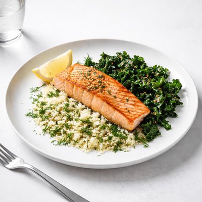 Image of Salmon Fillets with Dill Couscous and Spicy Kale