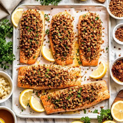 Image of Salmon Fillets with Pecan Crunch Topping