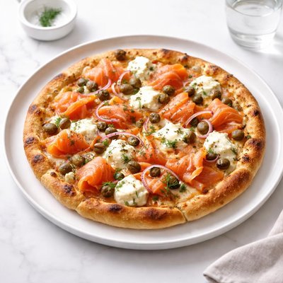 Image of Salmon Goat Cheese Capers Pizza