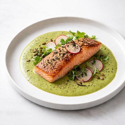 Image of Salmon in Luxurious Green Sesame Pipian Salmon En Pipian Verde