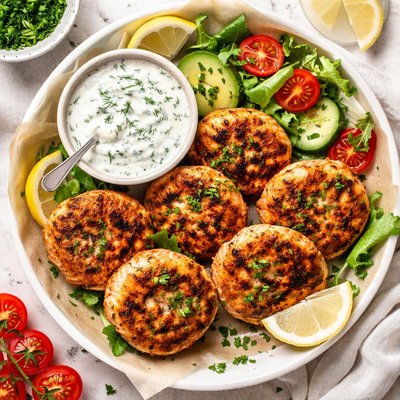 Image of Salmon Patties with White Sauce