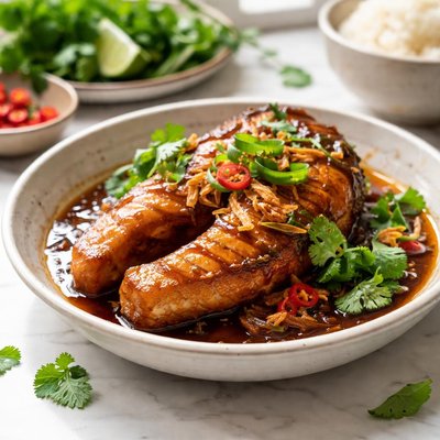 Image of Salmon Steak in Caramel Sauce Vietnamese Ca Kho