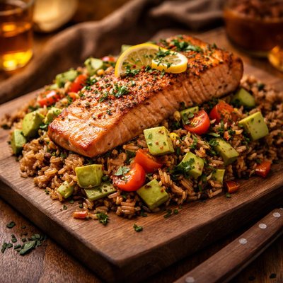 Image of Salmon with Avocado Wild Rice