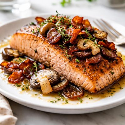 Image of Salmon with Bacon and Mushrooms