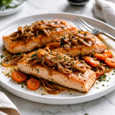Image of Salmon with Caramelized Onions and Carrots