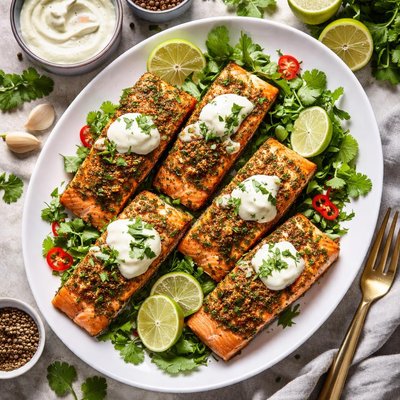 Image of Salmon with Coriander Rub and Lime Cream