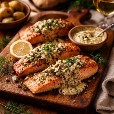 Image of Salmon with Dijon Dill Shallot Sauce