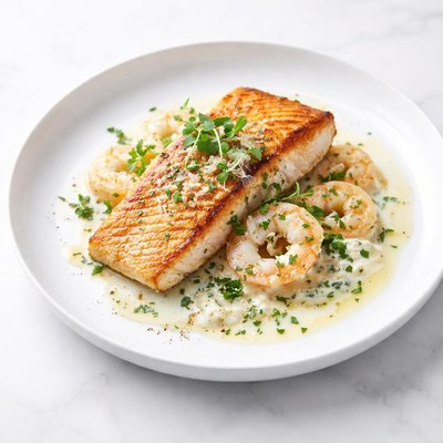Image of Salmon with Herb Shrimp Sauce