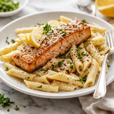 Image of Salmon with Penne Pasta Alfredo