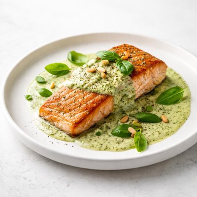 Image of Salmon with Pesto Cream Sauce