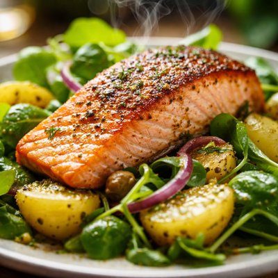 Image of Salmon with Potato and Watercress Salad