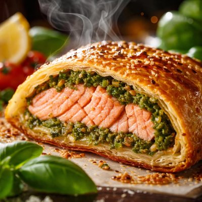 Image of Salmon with Puff Pastry and Pesto