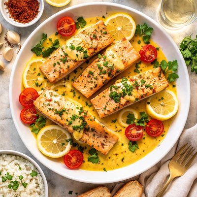 Image of Salmon with Saffron Cream Sauce