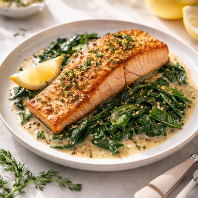 Image of Salmon with Spinach and Mustard