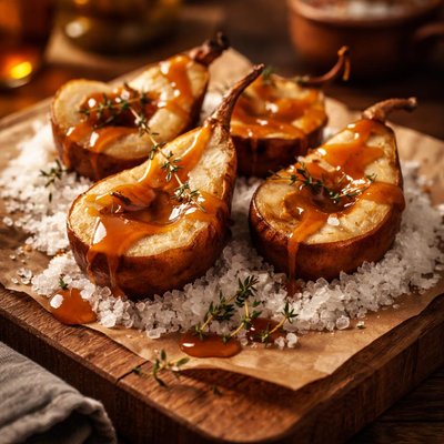 Image of Salt Roasted Pears with Caramel Sauce