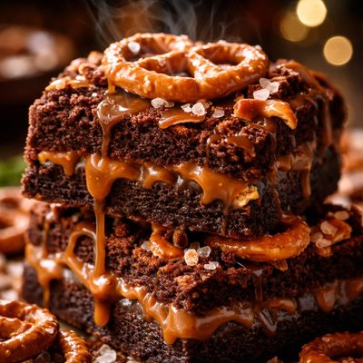 Image of Salted Pretzel Caramel Brownies