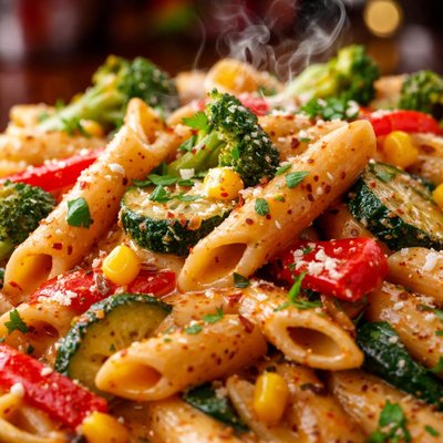 Image of Santa Fe Penne Primavera W Cumin Ancho Chile Cream Sauce