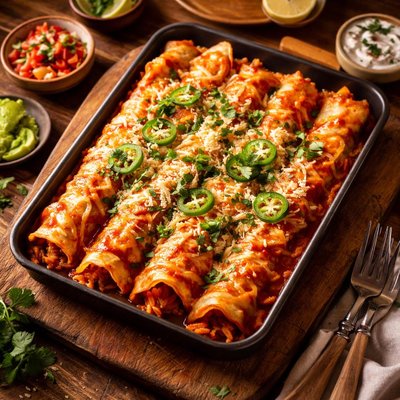 Image of Saturday Night Chicken Cheese and Refried Bean Enchiladas