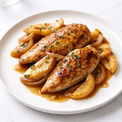 Image of Sauced Chicken Breasts with Apples and Onions