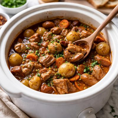 Image of Saucy Pork and Potato Crock Pot