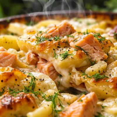 Image of Saucy Salmon Fennel and Potato Gratin Dauphinoise