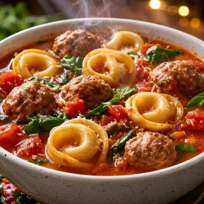 Image of Saucy Tortellini and Meatball Soup A1