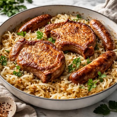 Image of Sauerkraut Smothered with Pork Chops and Sausage