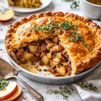 Image of Sausage and Apple Pie in a Cheddar Crust
