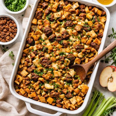 Image of Sausage and Apple Stuffing Casserole