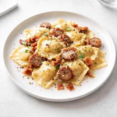 Image of Sausage and Cheese Ravioli Carbonara