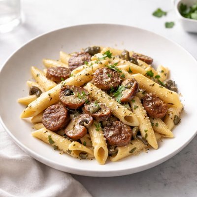 Image of Sausage and Mushroom Penne in Mustard Cream Sauce