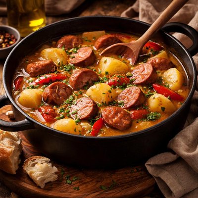 Image of Sausage and Potato Stew with Saffron