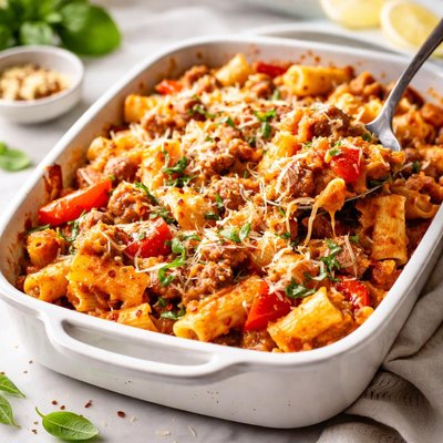 Image of Sausage and Roasted Peppers Pasta Bake