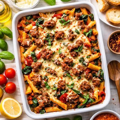 Image of Sausage and Spinach Penne Casserole